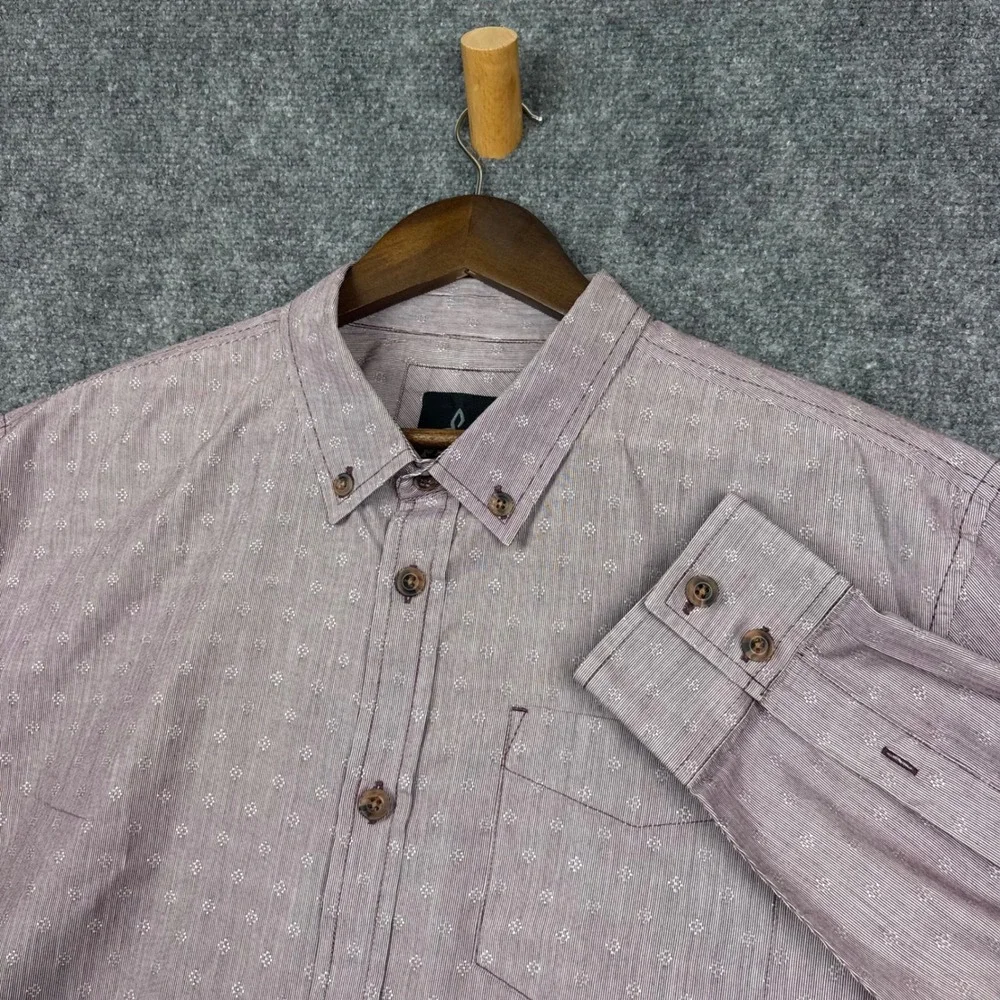 Prana Button Down Shirt Mens XL Burgundy Diamond Print Long Sleeve Cotton Blend